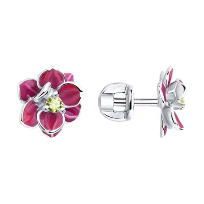 Серьги из серебра с эмалью и фианитами из серебро