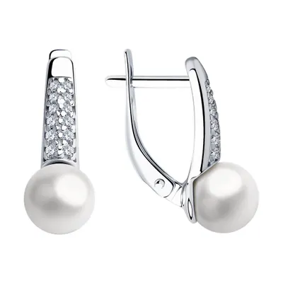 Серьги из серебра с жемчугом и фианитами из серебро