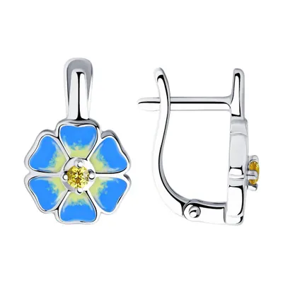 Серьги из серебра с эмалью и фианитами из серебро