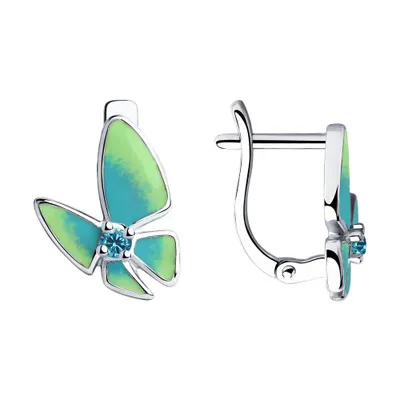 Серьги из серебра с эмалью и фианитами из серебро