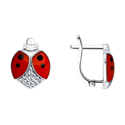 Серьги из серебра с эмалью и фианитами из серебро