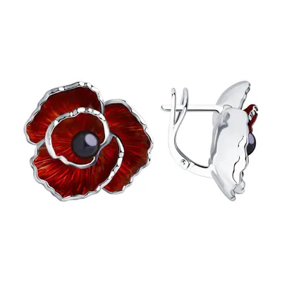 Серьги из серебра с жемчугом и эмалью из серебро