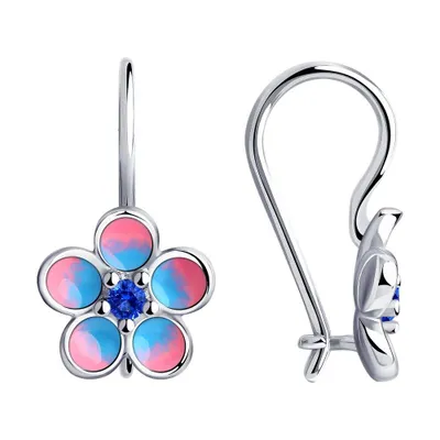 Серьги из серебра с эмалью и фианитами из серебро