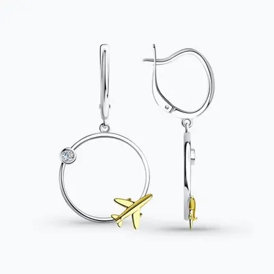 Серьги из золочёного серебра с фианитами из серебро