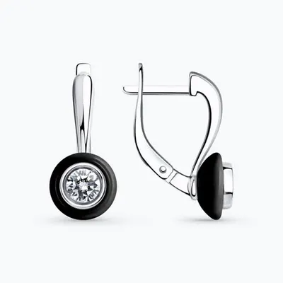 Серьги из серебра с керамическими вставками и фианитами из серебро