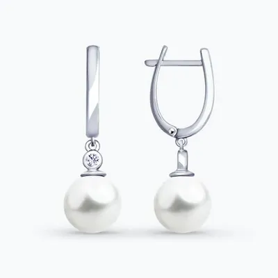 Серьги из серебра с жемчугом и фианитами из серебро