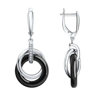 Серьги из серебра с керамическими вставками и фианитами из серебро