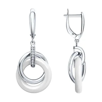 Серьги из серебра с керамическими вставками и фианитами из серебро