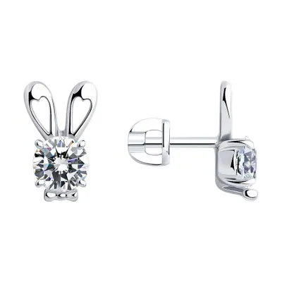 Серьги пусеты из серебра с фианитами из серебро