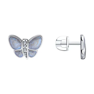 Серьги из серебра с фианитами и эмалью из серебро