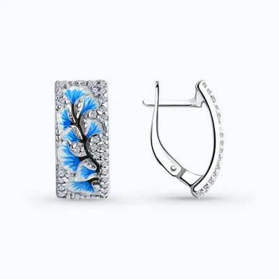 Серьги из серебра с фианитами и эмалью из серебро