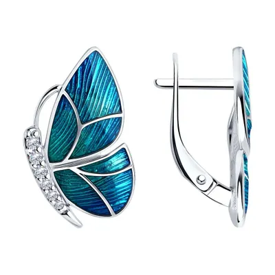 Серьги из серебра с фианитами и эмалью из серебро