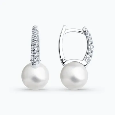 Серьги из серебра с жемчугом и фианитами из серебро