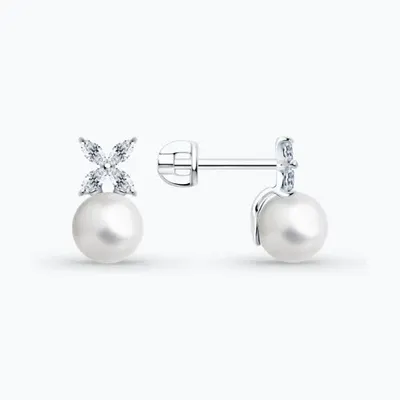 Серьги из серебра с жемчугом и фианитами из серебро