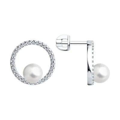 Серьги из серебра с жемчугом и фианитами из серебро