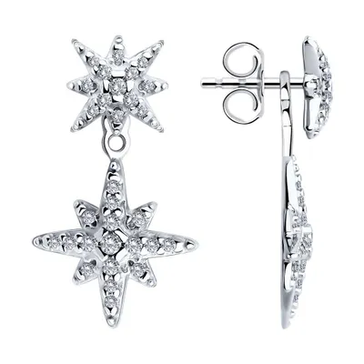 Серьги из серебра с фианитами из серебро