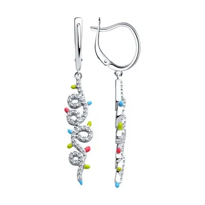 Серьги из серебра с фианитами и эмалью из серебро