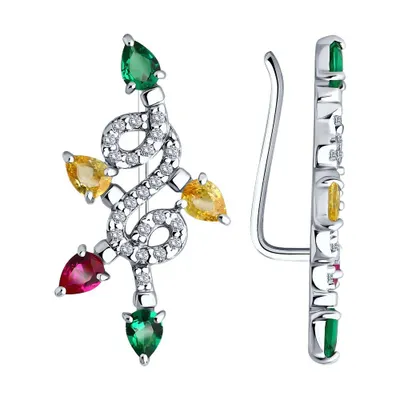 Серьги из серебра с корундами и фианитами из серебро