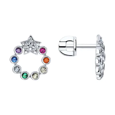 Серьги из серебра с корундом и фианитами из серебро