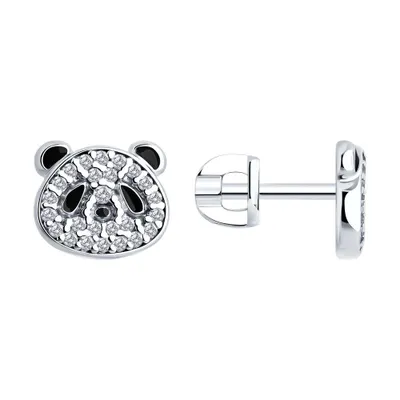 Серьги из серебра с фианитами и эмалью из серебро