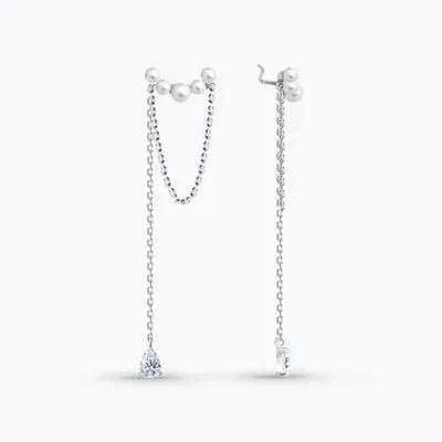 Серьги из серебра с синтетическим жемчугом и фианитами из серебро