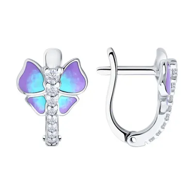 Серьги из серебра с фианитами и эмалью из серебро