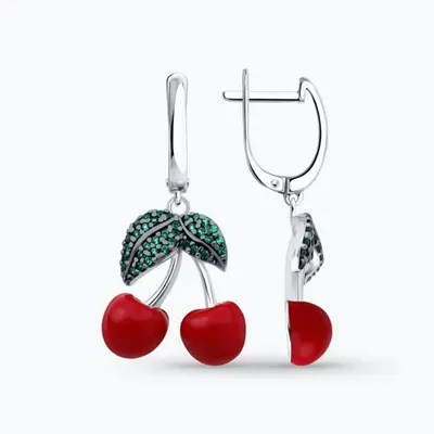 Серьги из серебра с фианитами и эмалью из серебро