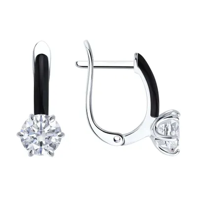 Серьги из серебра с фианитами и эмалью из серебро