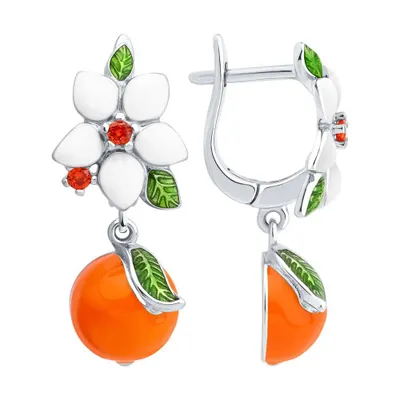 Серьги из серебра с фианитами и эмалью из серебро