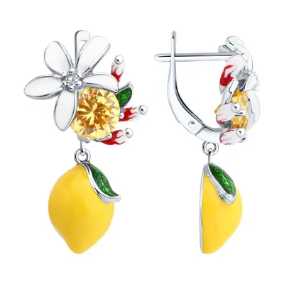 Серьги из серебра с фианитами и эмалью из серебро