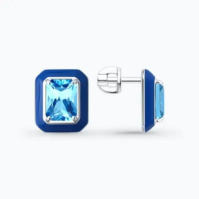 Серьги из серебра с фианитами и эмалью из серебро