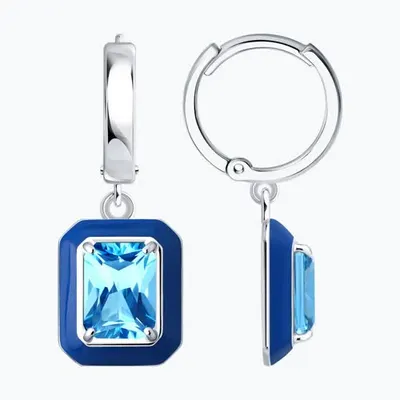 Серьги из серебра с фианитами и эмалью из серебро