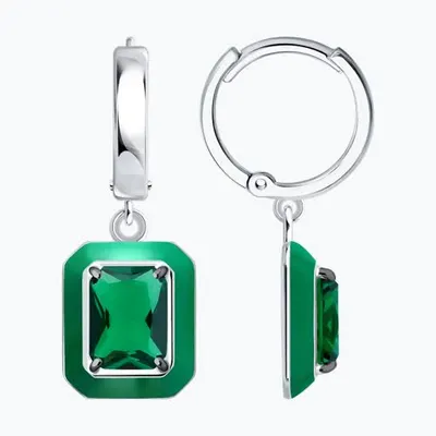 Серьги из серебра с фианитами и эмалью из серебро