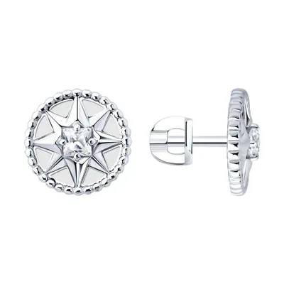 Серьги из серебра с фианитами и эмалью из серебро