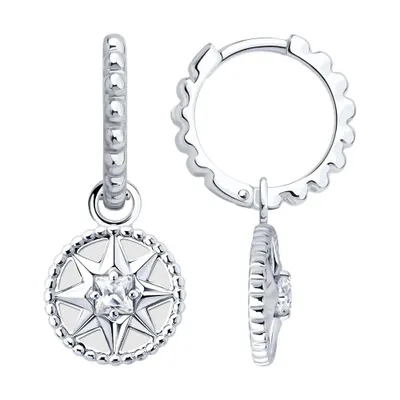 Серьги из серебра с фианитами и эмалью из серебро