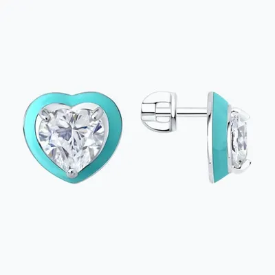 Серьги из серебра с фианитами и эмалью из серебро