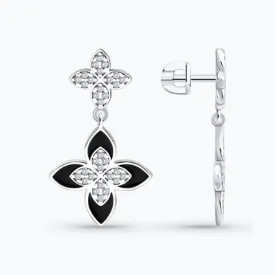 Серьги из серебра с фианитами и эмалью из серебро