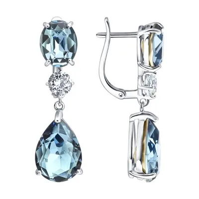 Серьги из серебра с кристаллами и фианитами из серебро