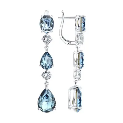 Серьги из серебра с кристаллами и фианитами из серебро