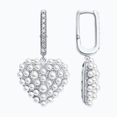 Серьги из серебра с синтетическим жемчугом и фианитами из серебро