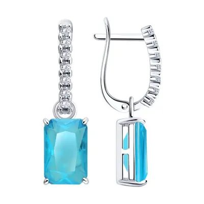 Серьги из серебра с дуплетами и фианитами из серебро