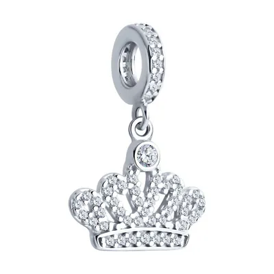 Подвеска - шарм корона из серебра с фианитами из серебро