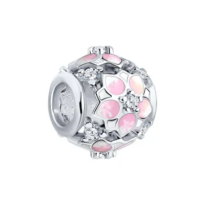 Подвеска - шарм  из серебра с фианитами и эмалью из серебро