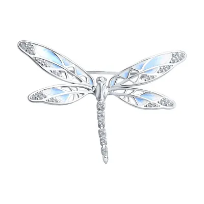 Брошь из серебра с эмалью с фианитами из серебро