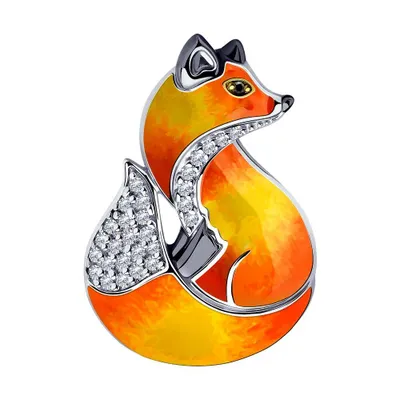 Брошь из золочёного серебра с фианитами и эмалью из серебро