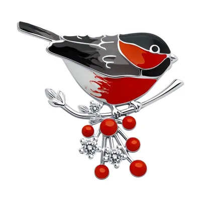 Брошь из серебра с фианитами и эмалью из серебро