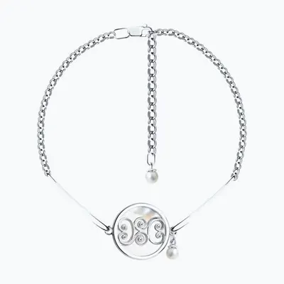 Браслет из серебра с перламутром и синтетическим жемчугом из серебро