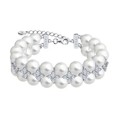 Браслет из серебра с жемчугом и фианитами из серебро
