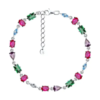 Браслет из серебра с корундами и фианитами из серебро