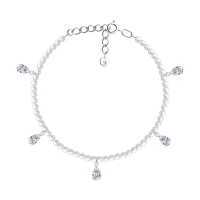 Браслет из серебра с синтетическим жемчугом и фианитами из серебро